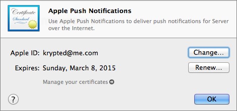 Figure 7: Renewing Apple Push Notifications certificate