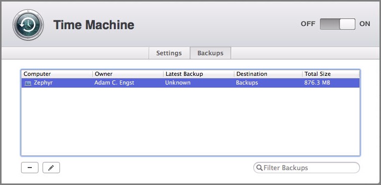 Figure 5: The Backups screen lists all your users.