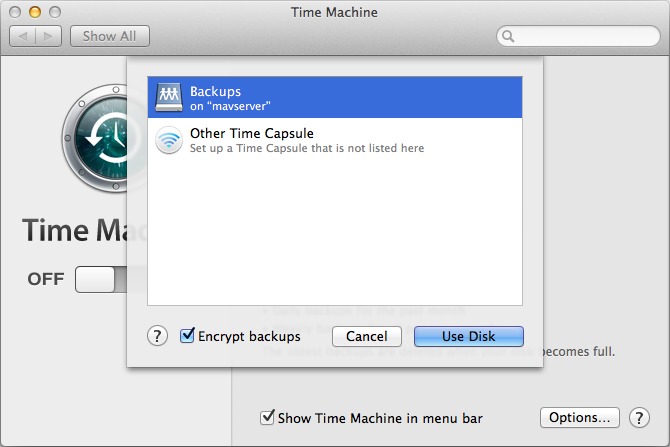 Figure 3: On each client Mac, choose your server’s backup destination.