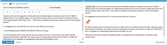 Screenshot of Discourse editor — which is really cool