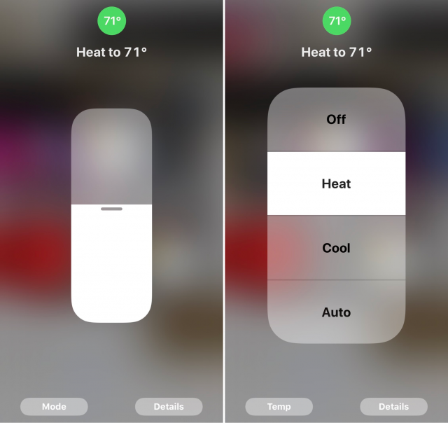 Controls for the Ecobee thermostat in Apple's Home app.