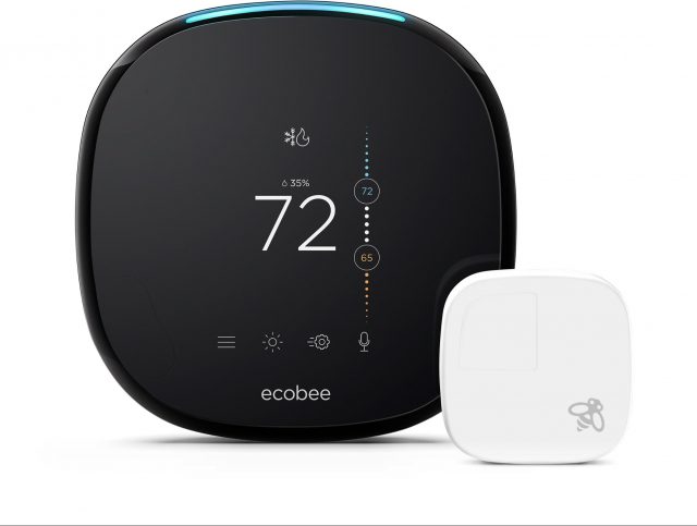 The Ecobee 4 thermostat with a room sensor.