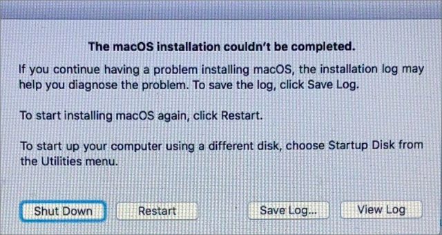 macOS installation couldn't be completed error