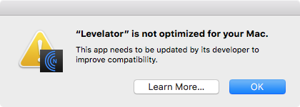 A warning that Levelator is not 64-bit.