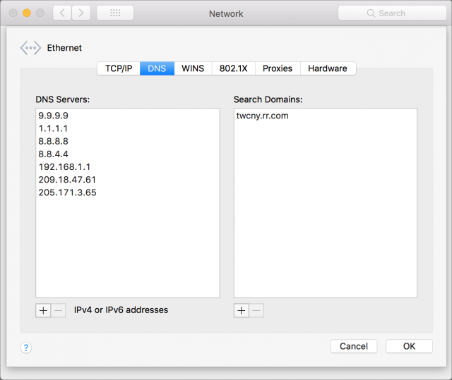 macOS Network preference pane's DNS settings
