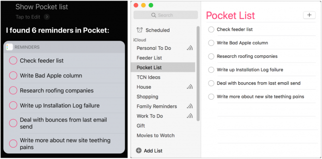 Pocket List in Siri and Mac Reminders