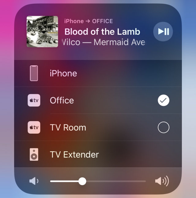 Het iOS audio besturingsveld