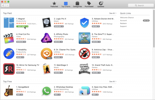 Buying an app in the Mac App Store.