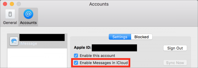The Enable Messages in iCloud checkbox