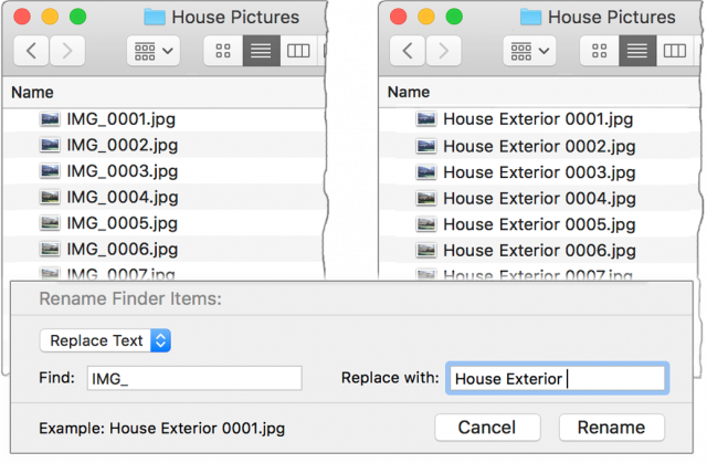 Replacing filename text in the Finder.