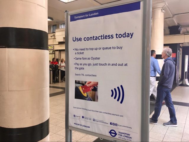 Transport for London poster encouraging the use of contactless credit cards.