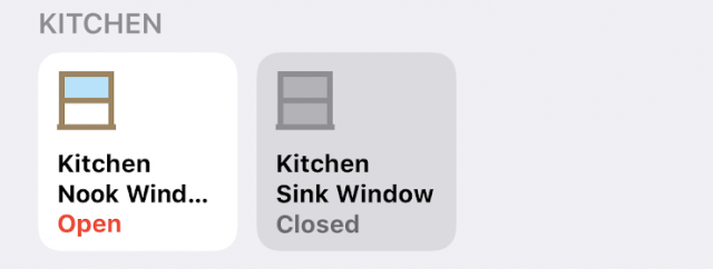 HomeKit status for the window sensors