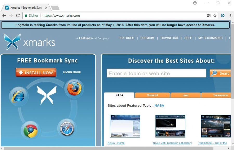Screenshot of Xmarks front page