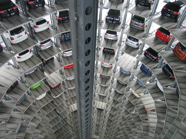 Cars in a warehouse.