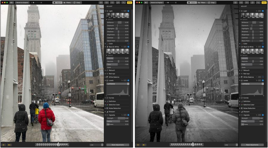 Photo showing the before and after of editing