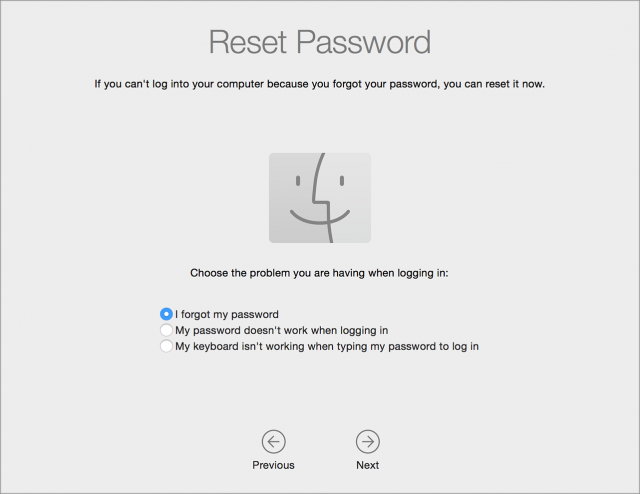 The Reset Password assistant.