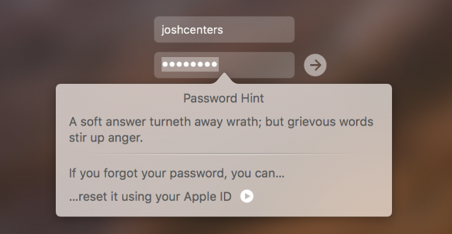 Resetting a password from the login screen.