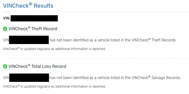 VinCheck results.