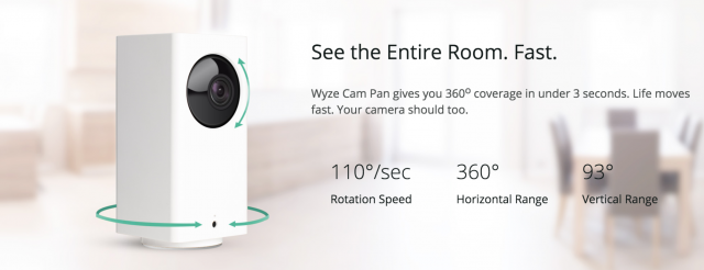 De Wyze Cam Pan kan in 3 seconden 360 graden bestrijken.
