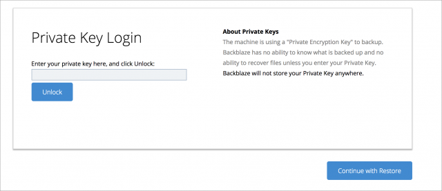 Entering your Backblaze private key.
