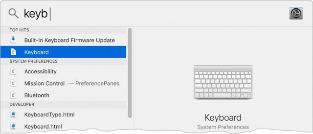 Accessing System Preferences from Spotlight.