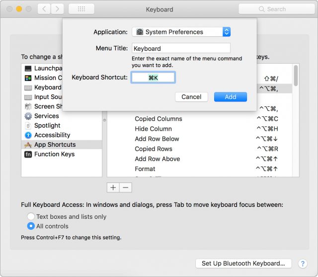 Setting a keyboard shortcut for a single System Preferences pane.