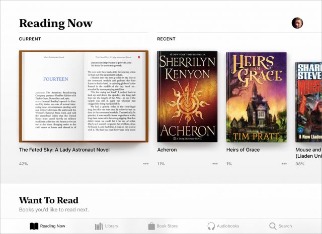 The Apple Books Reading Now screen.