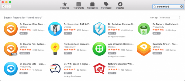 Trend Micro apps in the Mac App Store