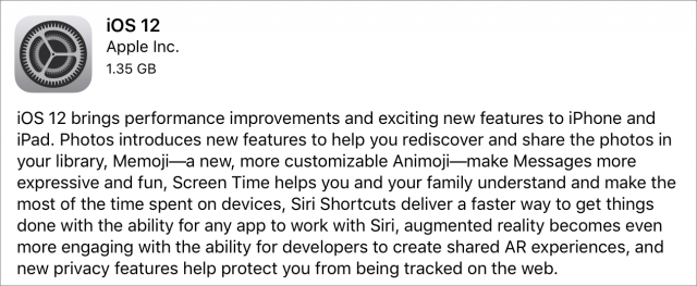 iOS 12 release notes.
