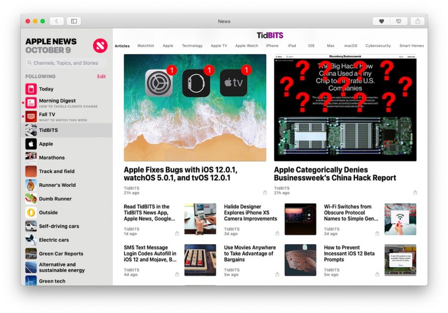 Apple News screenshot in Mojave
