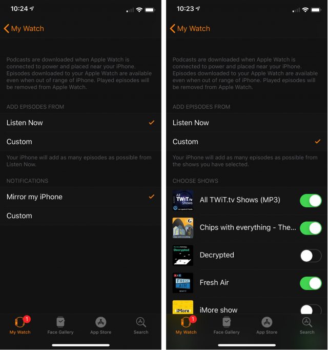 Sync settings for Podcasts on Apple Watch