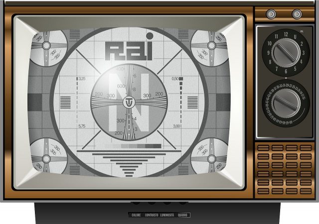 An illustration of a vintage TV displaying a test pattern.