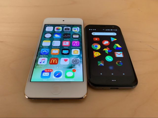An iPod touch side-by-side with the Palm