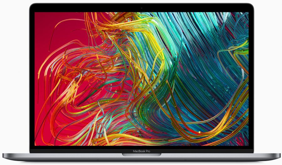 A MacBook Pro with colorful stuff on the screen.