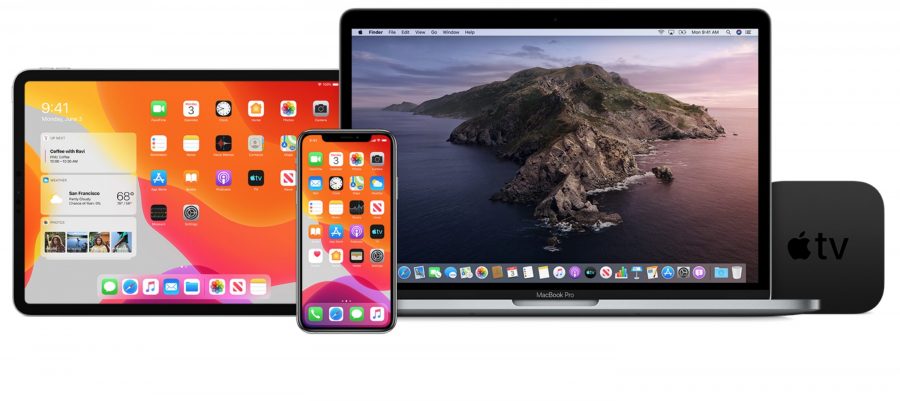 Images of iPad, iPhone, Mac, and Apple TV