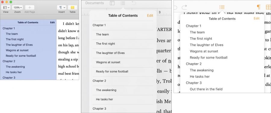 The new Table of Contents feature in Pages.