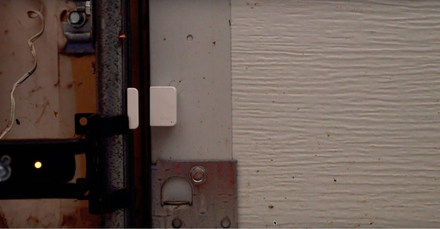 The Wyze Sense contact sensor on a door.