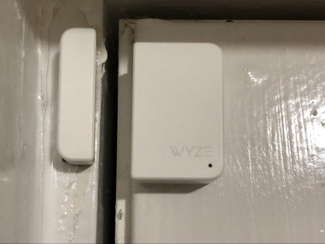 The Wyze Sense contact sensor on a door.