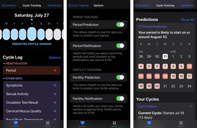 Cycle tracking in iOS 13 Health