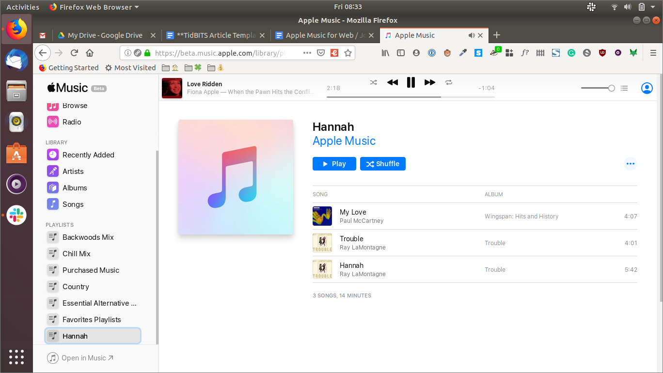 An Apple Music playlist in Linux.