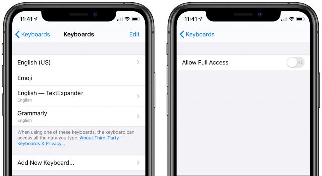 Allowing full access for an iOS keyboard