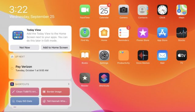 Today View on the iPadOS Home screen