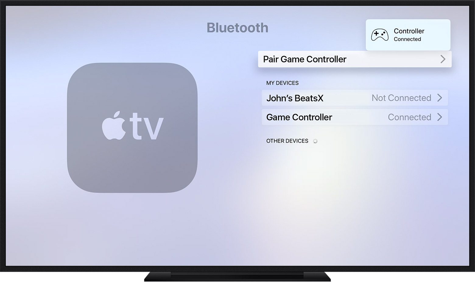 Pairing a controller to an Apple TV