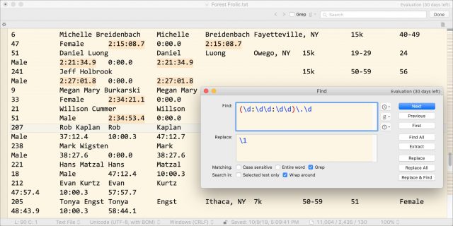 BBEdit 13 Live Search highlighting example