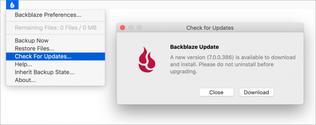 Check for Updates in Backblaze