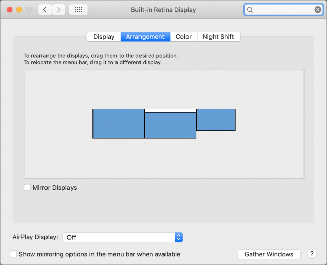 Displays preference pane showing three screen