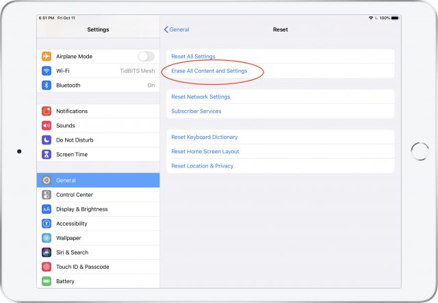 Erase All Content and Settings in iPadOS 13