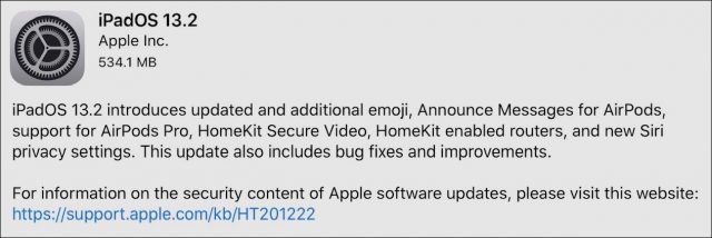 iPadOS 13.2 release notes