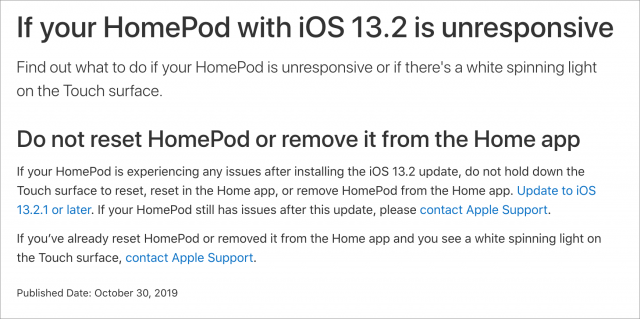Apple warns not to reset HomePods using iOS 13.2