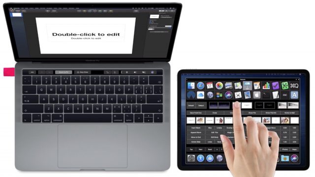 Basic shot of a custom control panel on an iPad controlling Keynote on the Mac